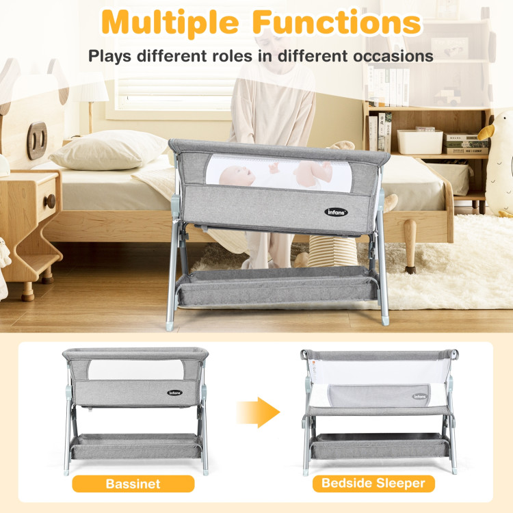 Adjustable Baby Bedside Crib with Large Storage-GrayCostway Gallery View 3 of 9
