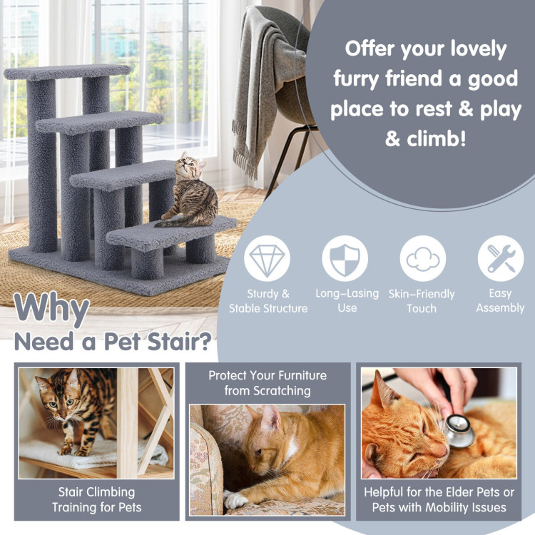 24 Inch 4-Step Pet Stairs Carpeted Ladder Ramp Scratching Post Cat Tree Climber-GrayCostway Gallery View 3 of 10