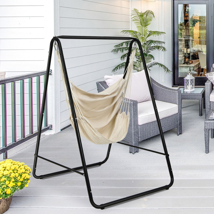 Hanging Padded Hammock Chair with Stand and Heavy Duty Steel-BeigeCostway Gallery View 6 of 10
