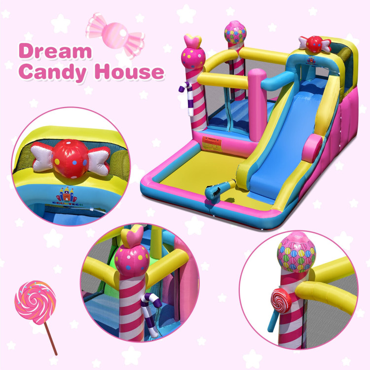 Sweet Candy Inflatable Bounce House with Water Slide and 480W BlowerCostway Gallery View 6 of 12