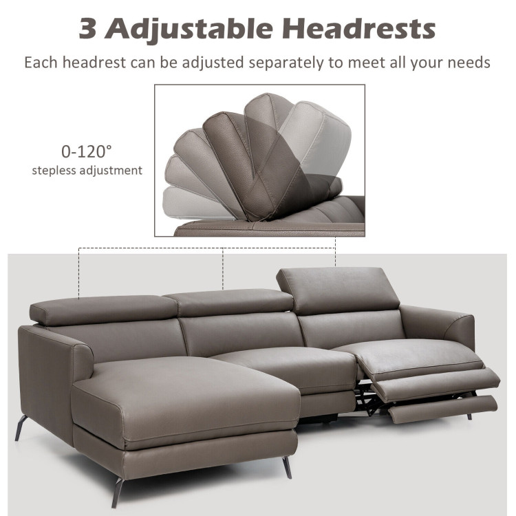 Leather Air Power Reclining Sectional Sofa with Adjustable Headrests-GrayCostway Gallery View 7 of 10