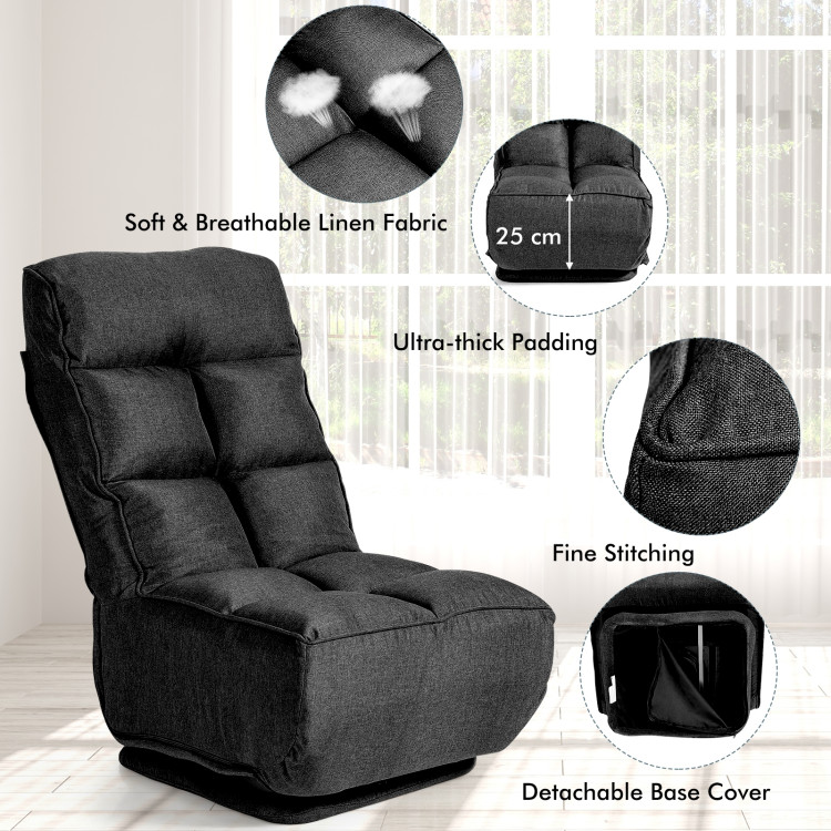 360-Degree Swivel Folding Floor Chair with 6 Adjustable Positions-BlackCostway Gallery View 11 of 12
