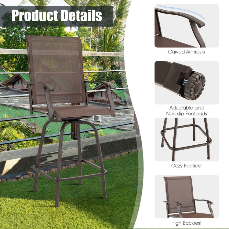 2 Pieces Patio 360 Rotation Swivel Bar Stool Set-BrownCostway Gallery View 3 of 10