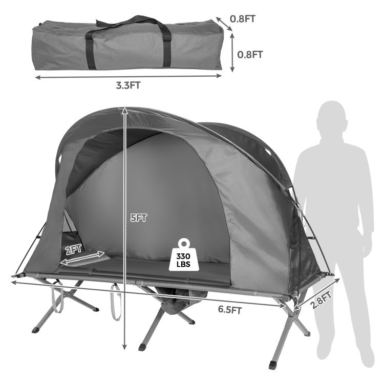 Cot Elevated Compact Tent Set with External Cover-Gray - Gallery View 4 of 9