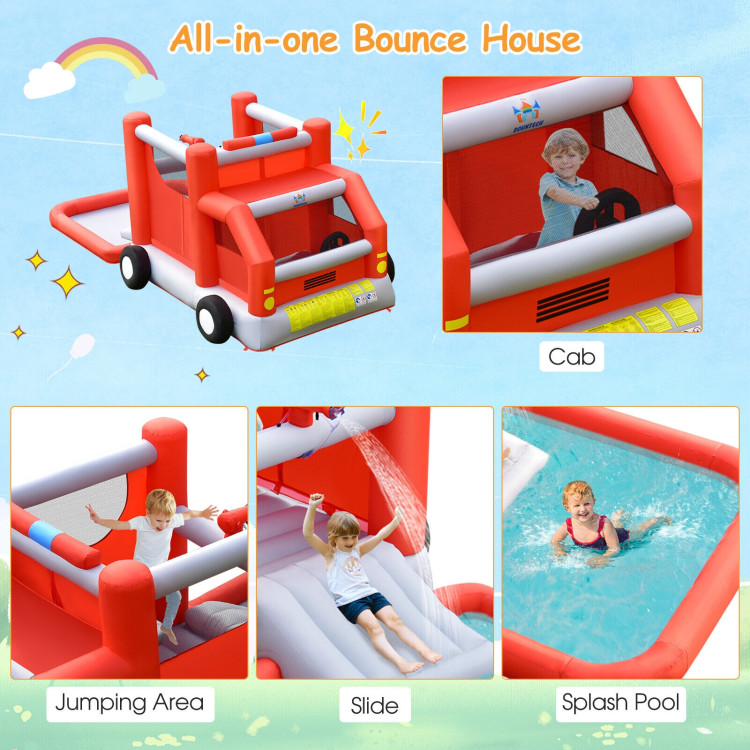 Fire Truck Themed Inflatable Castle Water Park Kids Bounce House with 480W BlowerCostway Gallery View 6 of 12