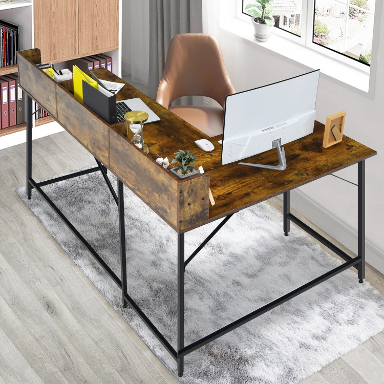 5.5 Inch L-shaped Computer Desk with Bookshelf-Rustic BrownCostway Gallery View 6 of 10