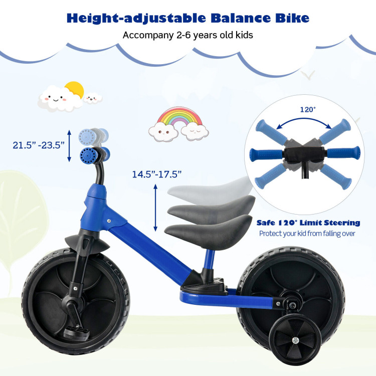 4-in-1 Kids Training Bike Toddler Tricycle with Training Wheels and  Pedals-BlueCostway Gallery View 9 of 11
