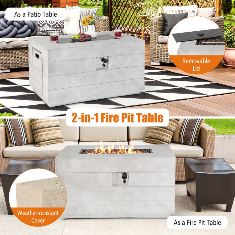 43 Inch Rectangular Concrete Propane Fire Pit Table with Lava Rocks and Cover 50,000 BTU-GrayCostway Gallery View 2 of 9