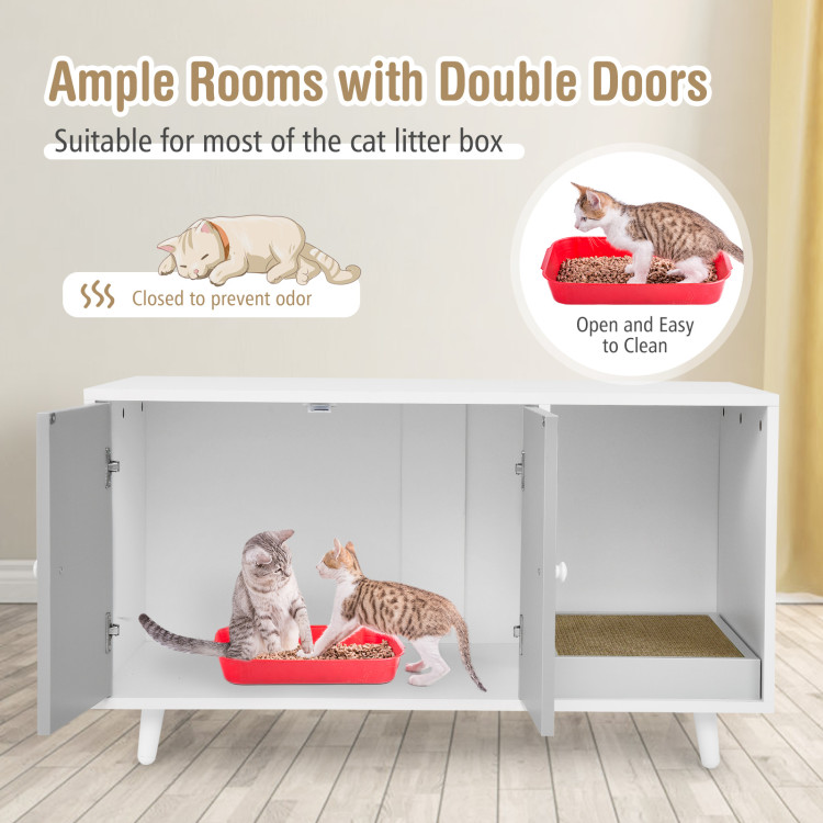 Cat Litter Box Enclosure with Divider and Double Doors-GrayCostway Gallery View 7 of 10