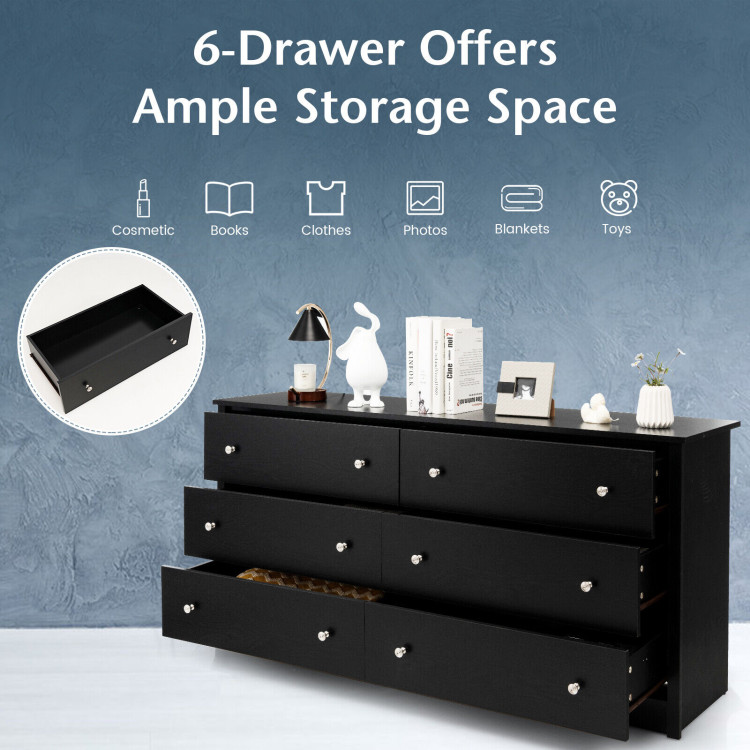 Freestanding 6-Drawer Dresser with Mental Knobs for BedroomCostway Gallery View 5 of 10