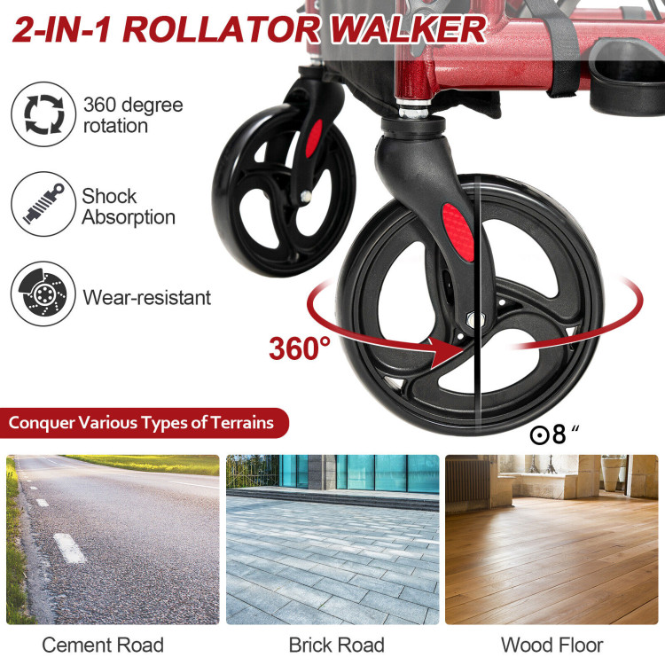 Folding Rollator Walker with 8-inch Wheels and Seat-RedCostway Gallery View 10 of 10