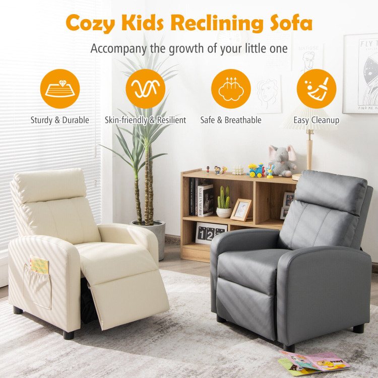 Ergonomic PU Leather Kids Recliner Lounge Sofa for 3-12 Age Group-WhiteCostway Gallery View 3 of 12