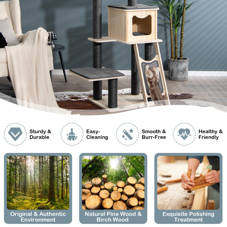 5-Tier Modern Wood Cat Tower with Washable Cushions-GrayCostway Gallery View 8 of 10