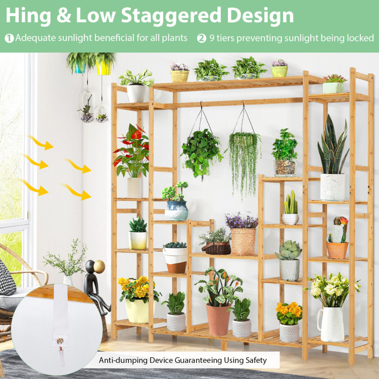 9-Tier Bamboo Plant Stand with Hanging RackCostway Gallery View 8 of 11