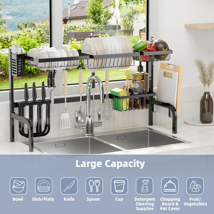 2 Tier Adjustable Over Sink Dish Drying Rack with 8 HooksCostway Gallery View 1 of 10