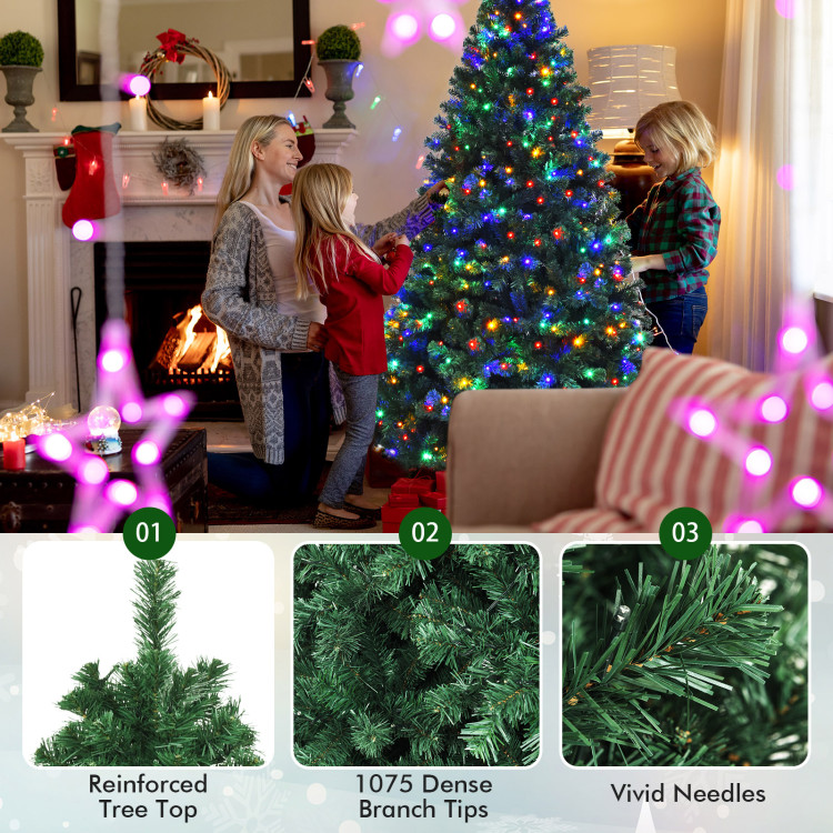 7.5 Feet Pre-Lit Artificial Spruce Christmas Tree with 550 Multicolor Lights for FestivalCostway Gallery View 9 of 10