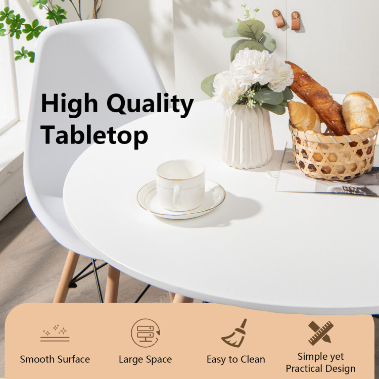 Round Modern Dining Table with Solid Wooden Leg-WhiteCostway Gallery View 2 of 10