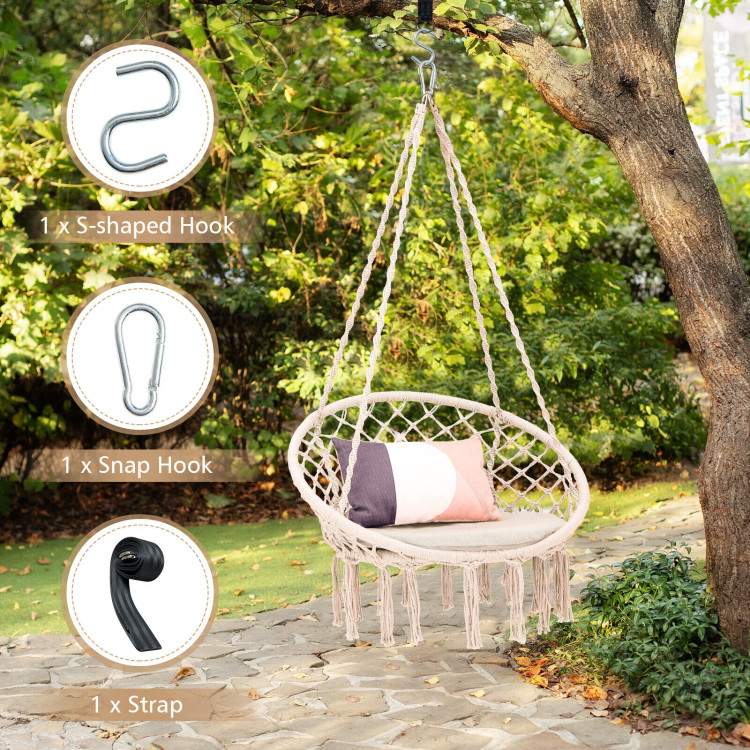 Cushioned Hammock Swing Chair with Hanging Kit-BeigeCostway Gallery View 2 of 10