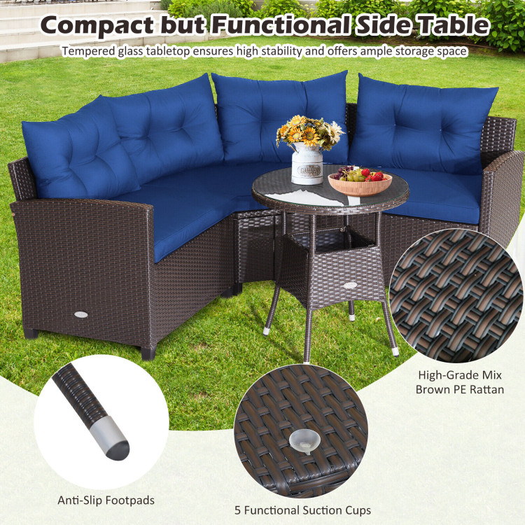 4 Pieces Patio Rattan Furniture Set Cushioned Sofa Glass Table-NavyCostway Gallery View 11 of 11