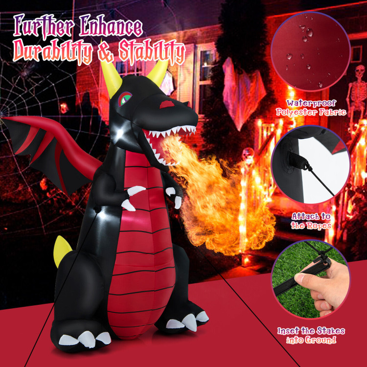 8 Feet Halloween Inflatable Fire Dragon  Decoration with LED LightsCostway Gallery View 8 of 10