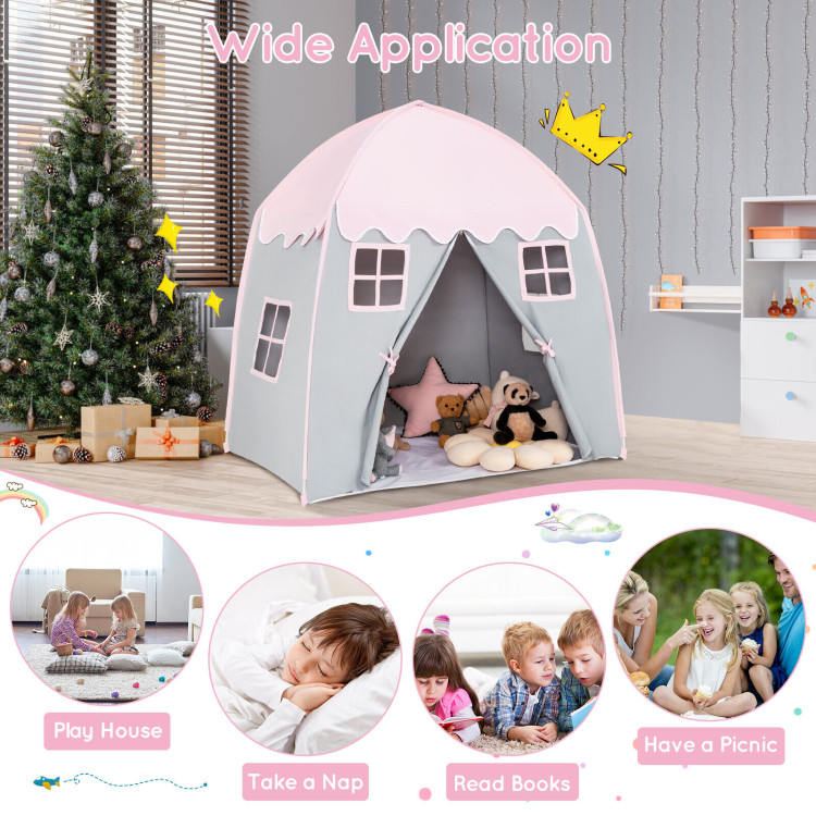 Portable Indoor Kids Play Castle Tent-PinkCostway Gallery View 5 of 11