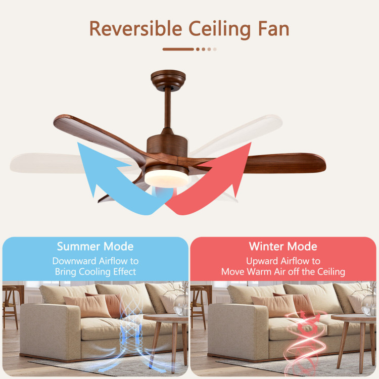 52 Inch Reversible Ceiling Fan with LED Light and Adjustable Temperature-BrownCostway Gallery View 8 of 10