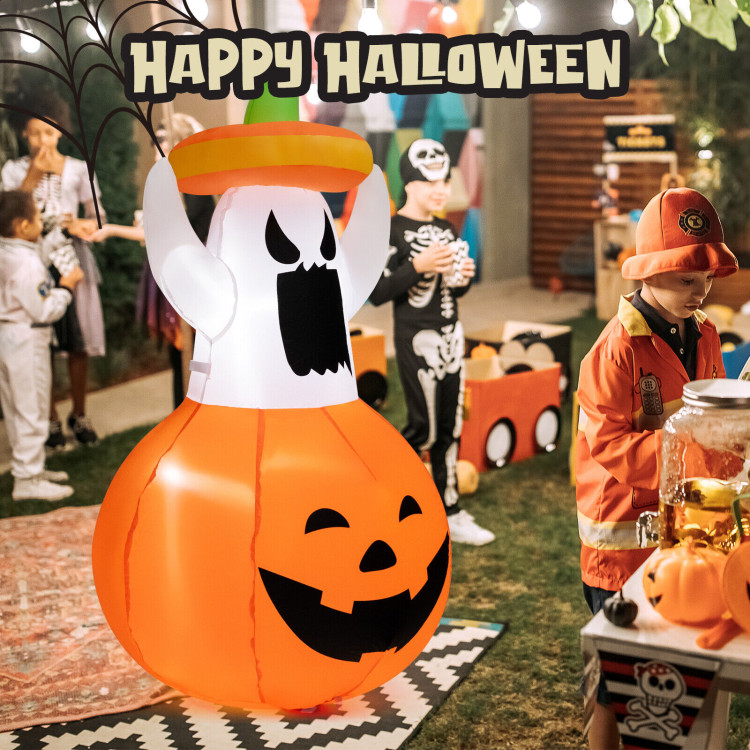 Inflatable Halloween Ghost Decoration with Hat and Pumpkin LanternCostway Gallery View 3 of 10