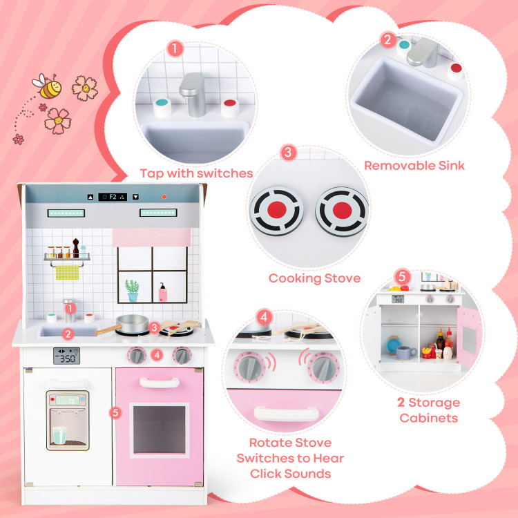 2-In-1 Kids Kitchen Playset and Dollhouse with AccessoriesCostway Gallery View 5 of 11