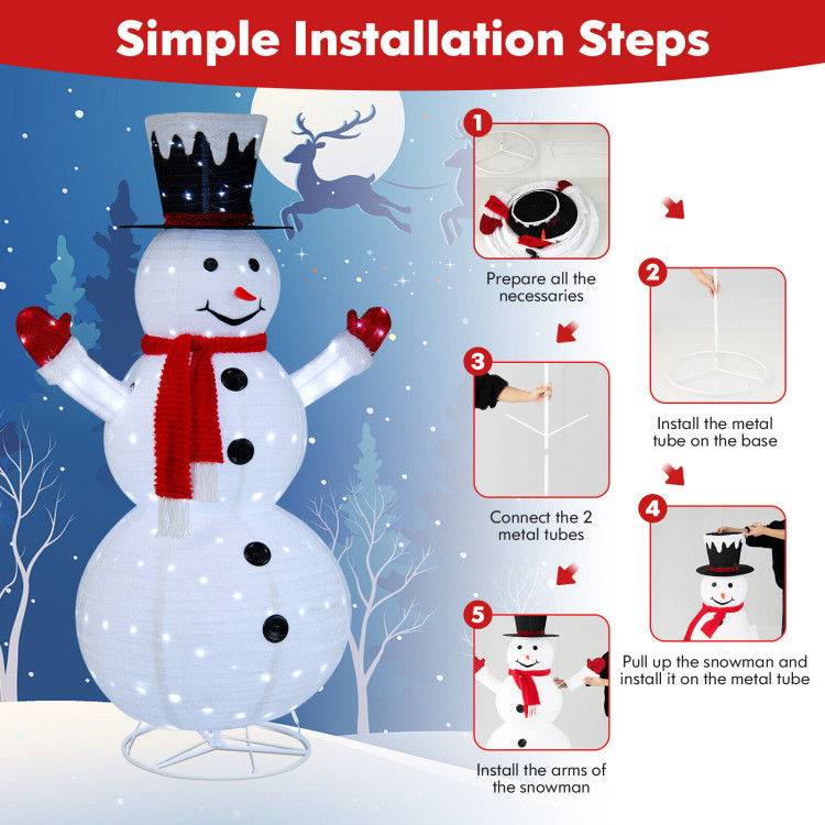 6 Feet Lighted Snowman with Top Hat and Red Scarf-WhiteCostway Gallery View 5 of 12
