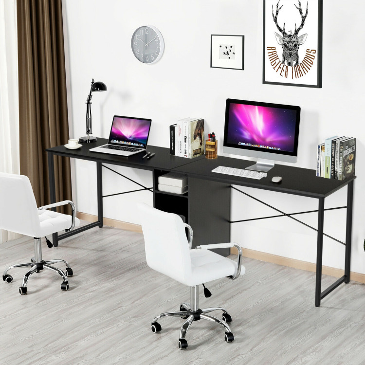 79 Inches Multifunctional Office Desk for 2 Person with Storage-BlackCostway Gallery View 7 of 11