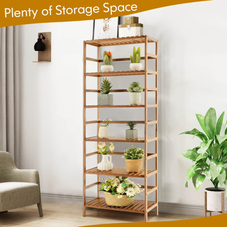 6-Tier Bamboo Bookshelf with Adjustable Shelves-NaturalCostway Gallery View 3 of 10