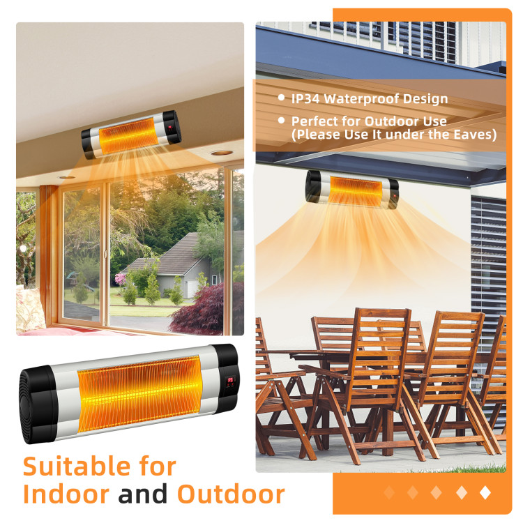 1500W Adjustable Infrared Wall-Mounted Patio Heater with Remote ControlCostway Gallery View 9 of 10