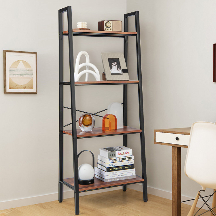 4-Tier Freestanding Open Bookshelf with Metal Frame and Anti-toppling Device-Rustic BrownCostway Gallery View 7 of 10