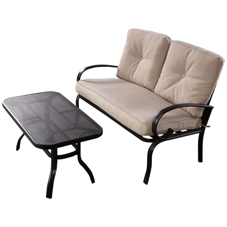 2 Pieces Patio Outdoor Cushioned Coffee Table Seat-BeigeCostway Gallery View 3 of 15