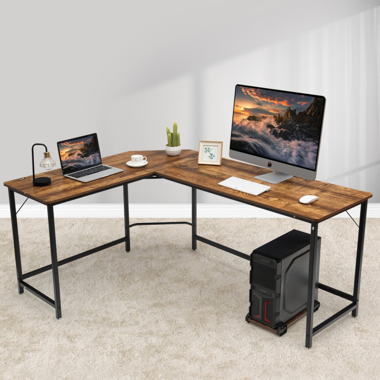L Shaped Corner Computer Desk Laptop Gaming Table Workstation-BrownCostway Gallery View 3 of 14
