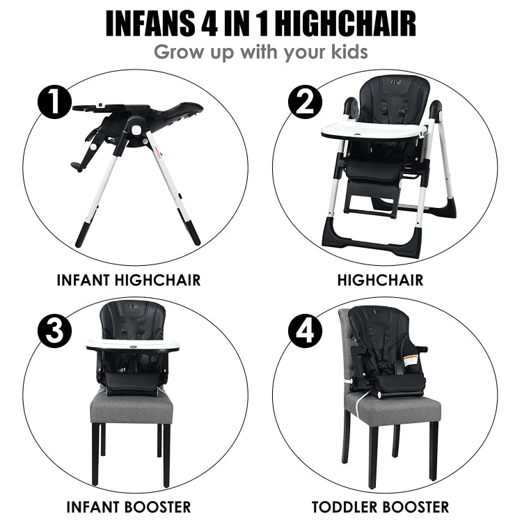 4-in-1 High Chair–Booster Seat with Adjustable Height and Recline-BlackCostway Gallery View 5 of 10