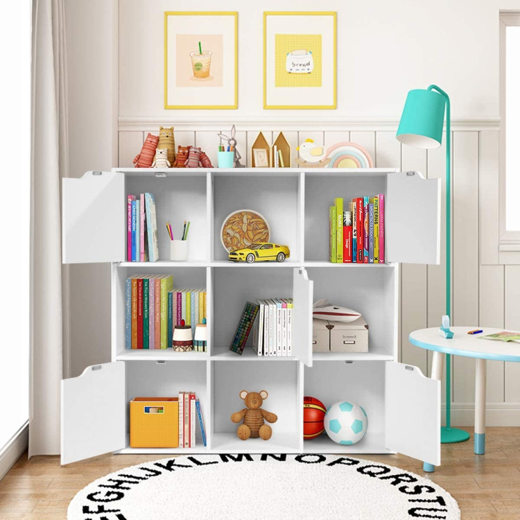 Free Standing 9 Cube Storage Wood Divider Bookcase for Home and Office-WhiteCostway Gallery View 2 of 12