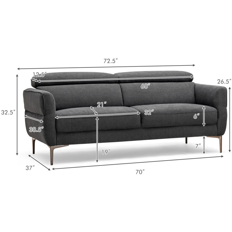 72.5 Inch Modern Fabric Loveseat Sofa Couch with Adjustable HeadrestCostway Gallery View 5 of 12