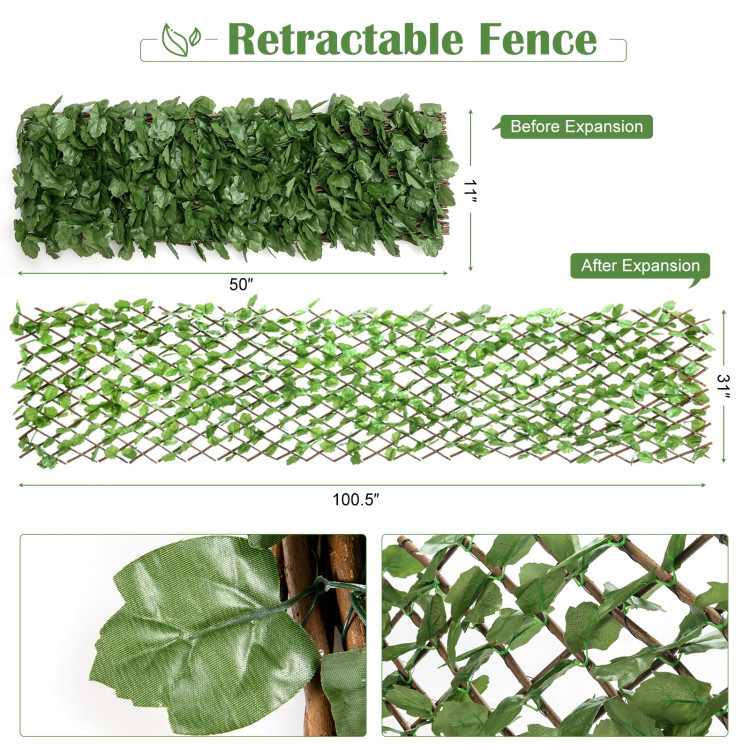 3 Pieces Retractable Artificial Leaf Faux Ivy Privacy Fence Screen ExpandableCostway Gallery View 5 of 15