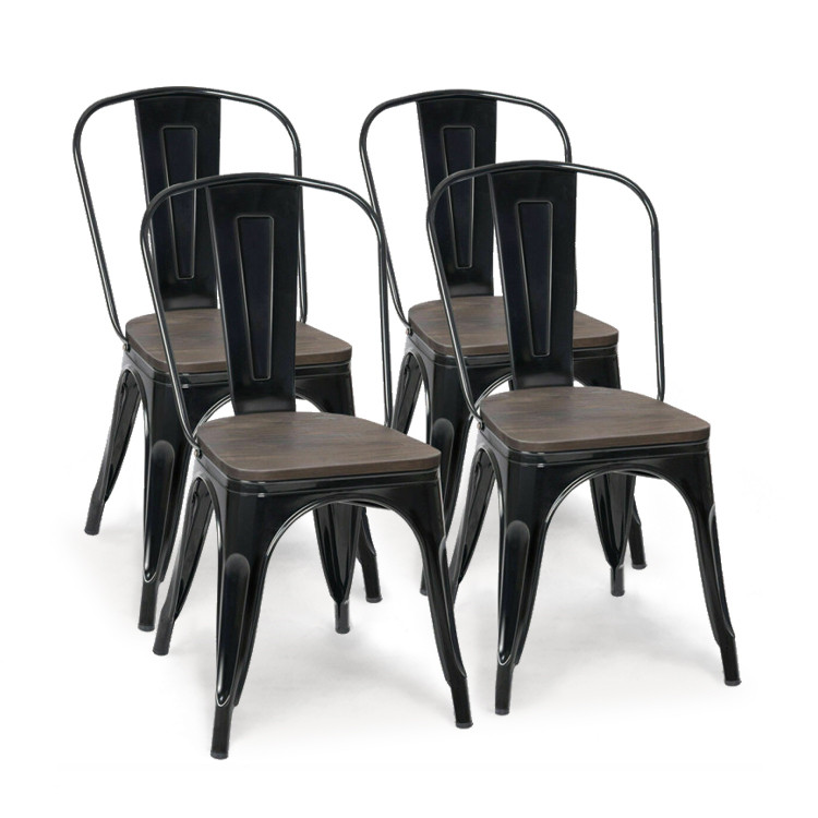 18 Inch Height Set of 4 Stackable Style Metal Wood Dining Chair-BlackCostway Gallery View 1 of 11