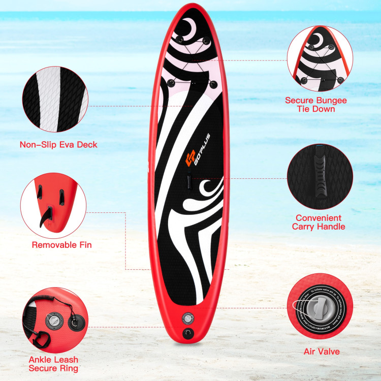 10' Inflatable Stand up Adjustable Fin Paddle Surfboard with BagCostway Gallery View 5 of 12