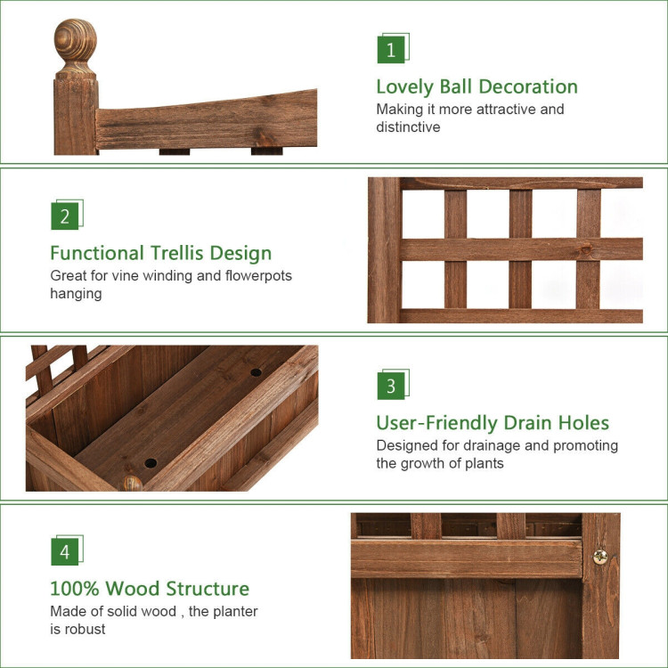 Solid Wood Planter Box with Trellis Weather-resistant OutdoorCostway Gallery View 5 of 7