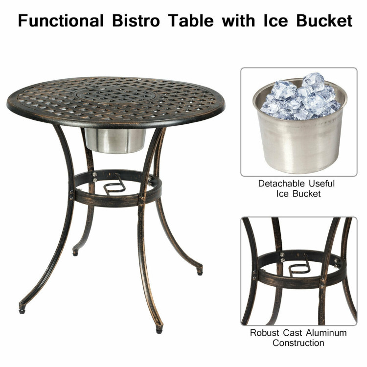 3 Pieces Outdoor Set Patio Bistro with Attached Removable Ice BucketCostway Gallery View 12 of 12