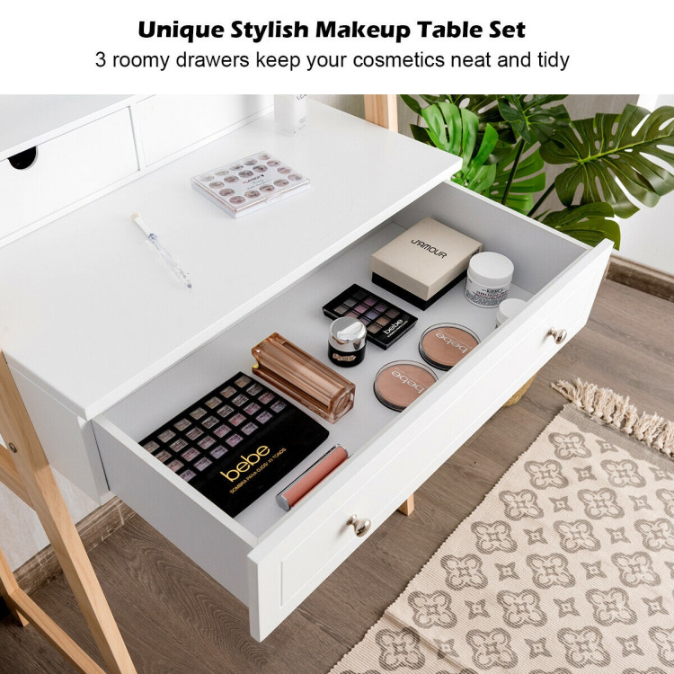Vanity Table Set with Cushioned Stool and Large MirrorCostway Gallery View 9 of 12