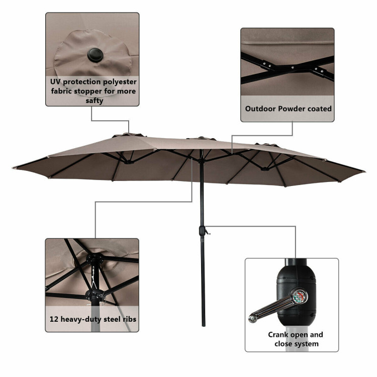 15 Feet Double-Sided Outdoor Patio Umbrella with Crank without Base-TanCostway Gallery View 5 of 10