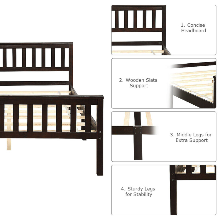Full Size Wood Platform Bed Frame with Headboard and FootboardCostway Gallery View 5 of 10