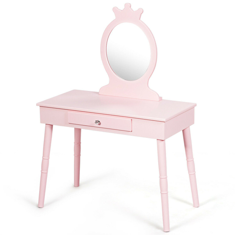 Kids Vanity Makeup Table and Chair Set Make Up StoolCostway Gallery View 4 of 12