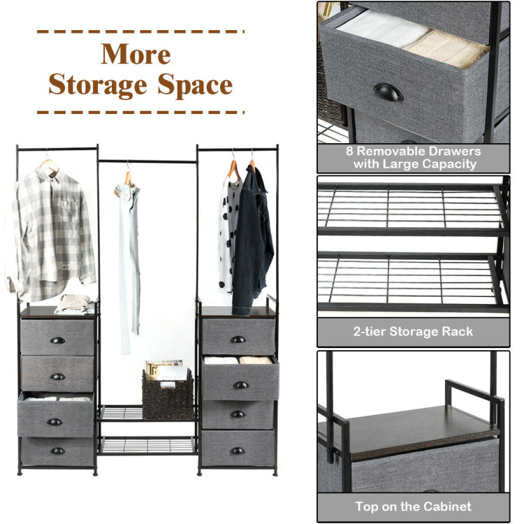 3-in-1 Portable Multifunctional  Dresser with 8 Fabric Drawers and Metal RackCostway Gallery View 8 of 20