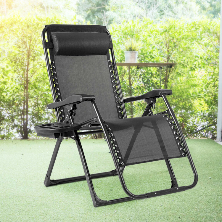 Oversize Lounge Chair with Cup Holder of Heavy Duty for outdoor-BlackCostway Gallery View 2 of 6