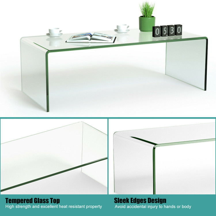 42 x 19.7 Inch Clear Tempered Glass Coffee Table with Rounded EdgesCostway Gallery View 6 of 10